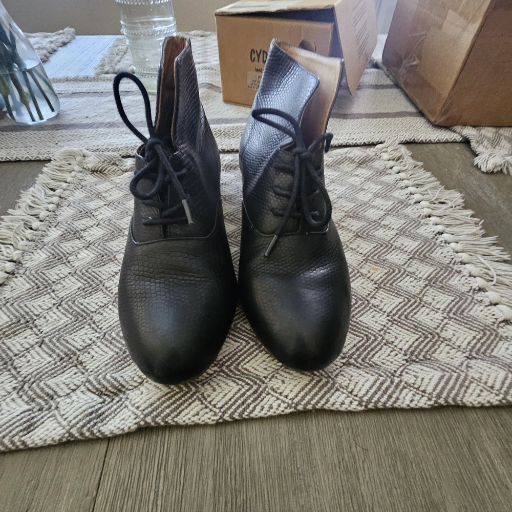 Anthropologie Fiel Black Lace-Up Ankle Boots